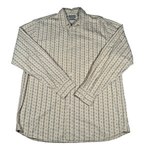 Lucky Brand Men's XL X-Large Blue White Design 100% Cotton Button Down Dress